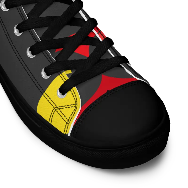 Vintage Black Cat High-Top Sneakers featuring black sneaker with yellow and red design