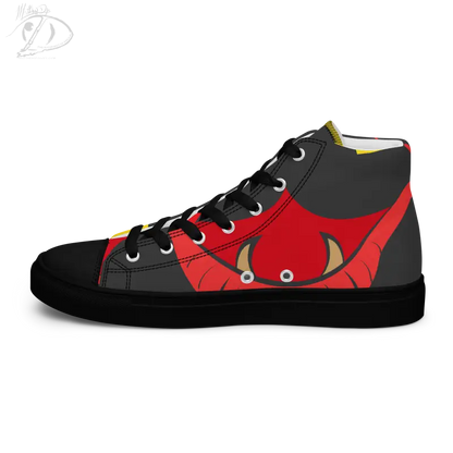 High-top sneaker in black and red with vintage black cat eye design for stylish footwear