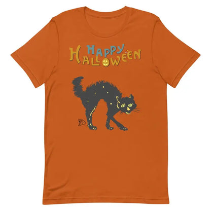 Orange Whimsical Dreams of a Scary Cat Halloween Unisex T-Shirt with spooky design