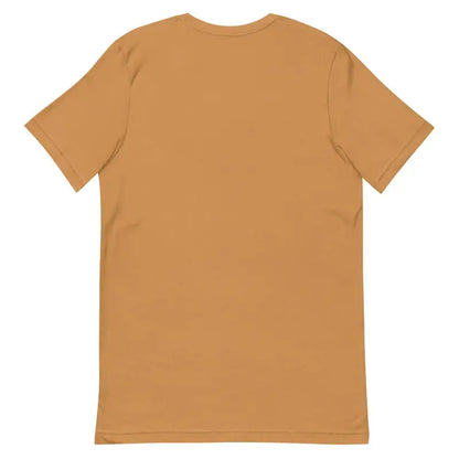 Plain caramel-colored t-shirt featuring a scary cat design for Halloween unisex wear