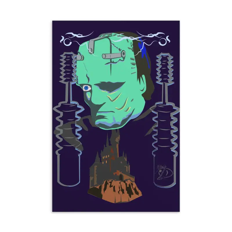 Green Frankenstein’s monster head with stitches and bolts on high-quality matte paper