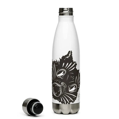 White stainless steel water bottle with black floral design - Kitty Head Stainless Steel