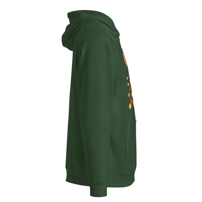 Dark green hooded sweatshirt featuring vibrant graphics, perfect for a Skull Owl Unisex style