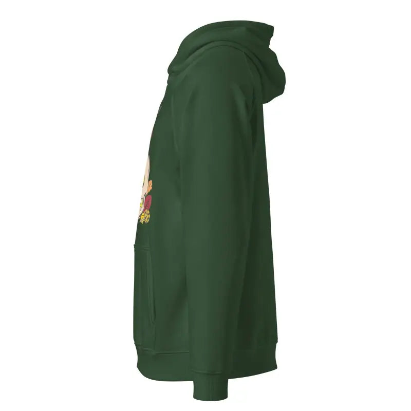 Dark green hooded sweatshirt featuring embroidered design from Skull Owl Unisex collection