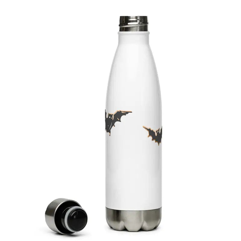 White stainless steel water bottle featuring charming bat designs for Halloween festivities