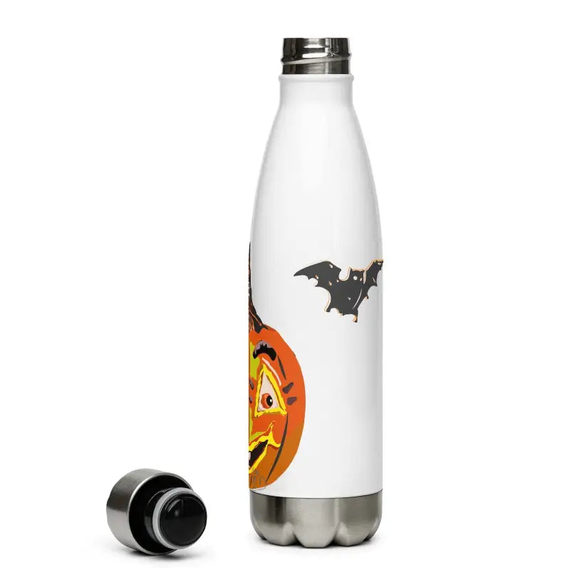 Enchanting stainless steel water bottle featuring whimsical Halloween pumpkin and bat designs