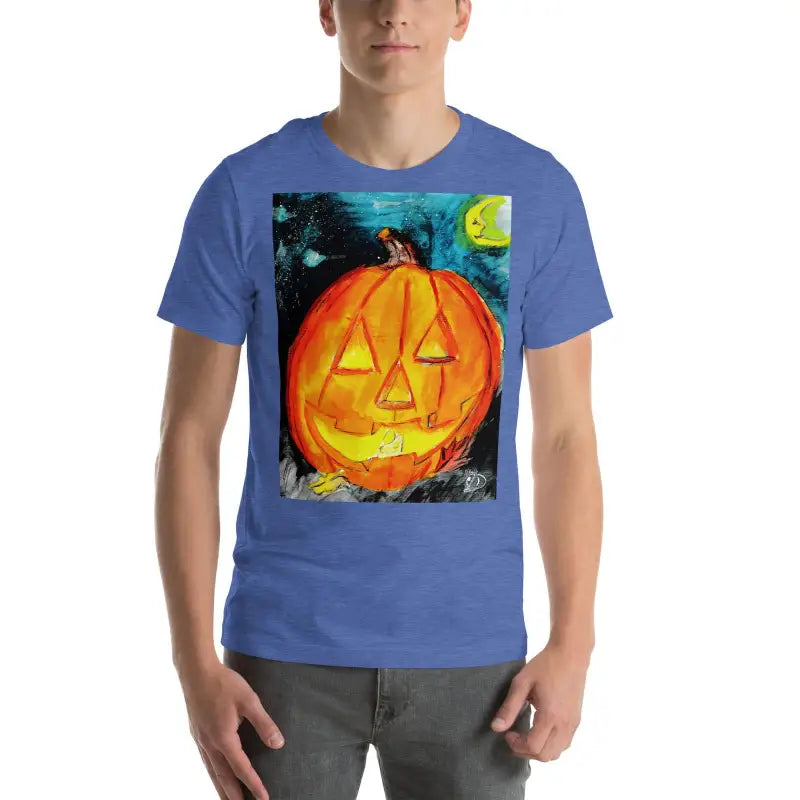 Carved jack-o-lantern with glowing eyes, highlighting spooky soft unisex pumpkin elegance