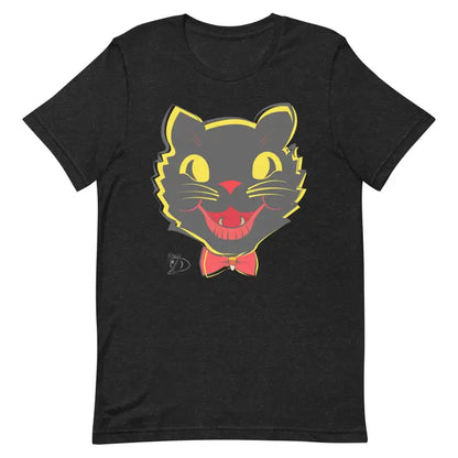 Black T-shirt with vintage cat face design, perfect for stylish unisex wear