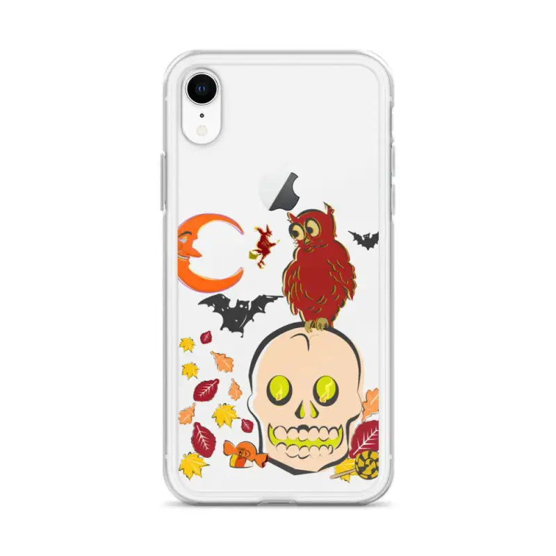 Whimsy of the Haunted Harvest Clear Case with Halloween skull, owl, bats, and leaves