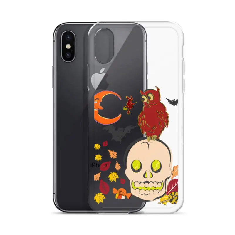 Clear iPhone case with Halloween decorations for Haunted Harvest celebrations