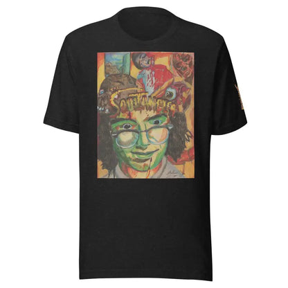 Black crafted unisex tri-blend t-shirt featuring colorful psychedelic artwork design