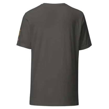 Plain dark gray crafted unisex tri-blend t-shirt with short sleeves displayed