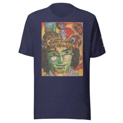 Navy blue crafted unisex tri-blend t-shirt with colorful psychedelic artwork design