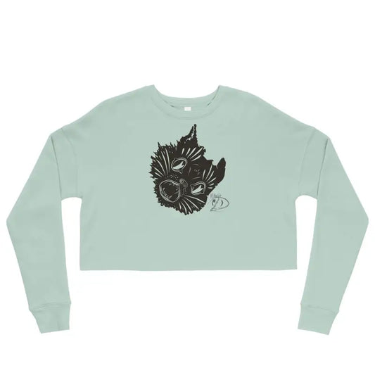 Mint green cropped sweatshirt featuring a bold black wolf head design, perfect for autumn