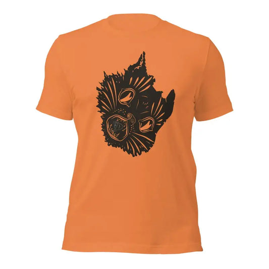 Orange unisex t-shirt featuring a charming kitty head design for Autumn Breeze