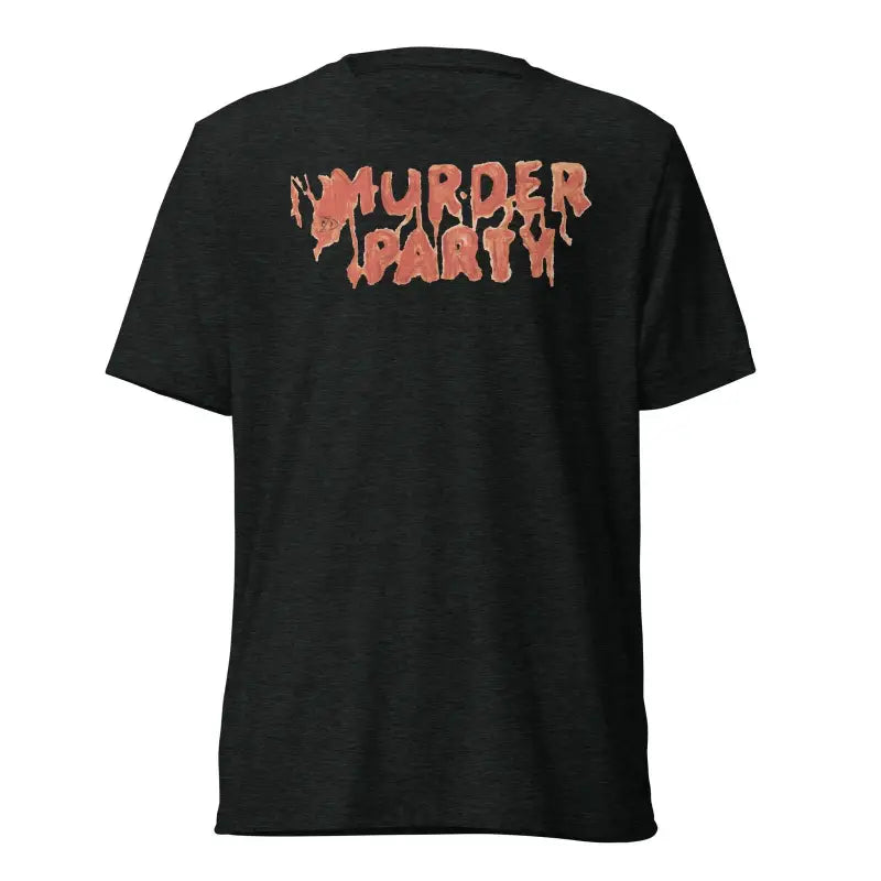 Black t-shirt featuring orange MURDER EARTH text for the Murder Party Mayhem collection