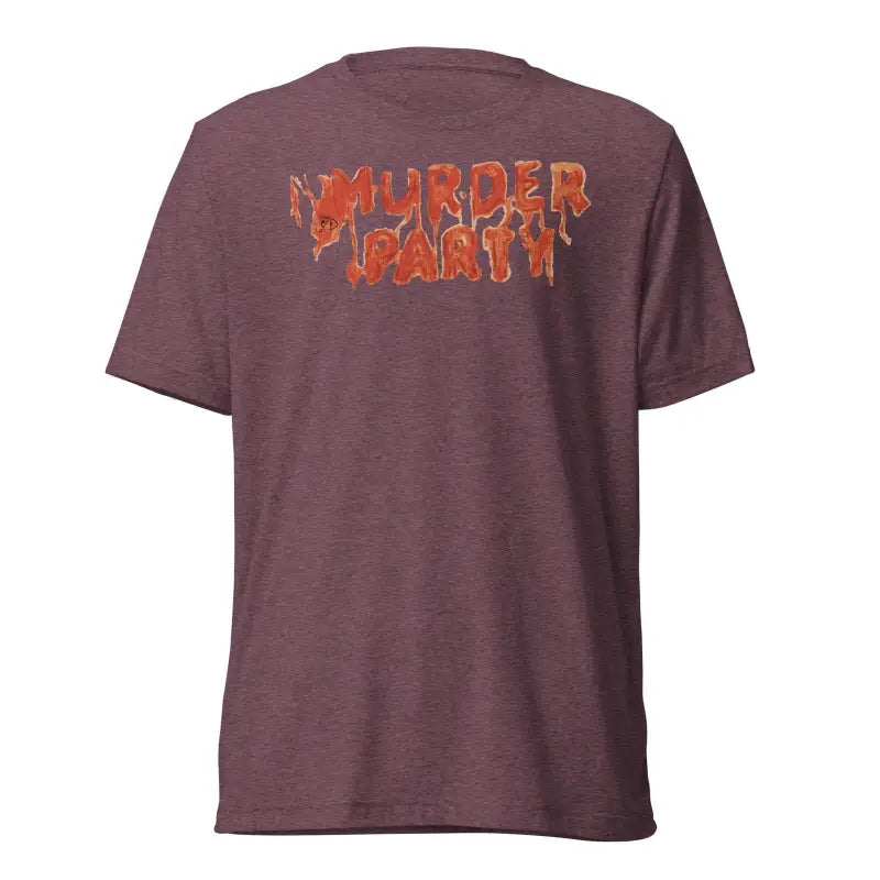 Brown T-shirt featuring orange Murder Party text, ideal for party mayhem enthusiasts