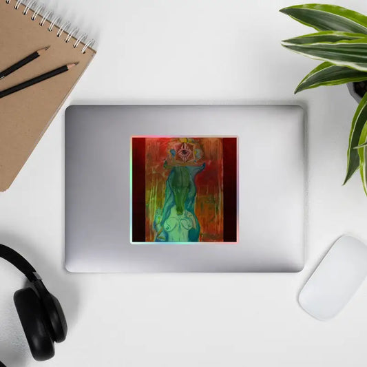 Laptop adorned with Whispers of Color Holographic Vinyl Stickers featuring abstract art