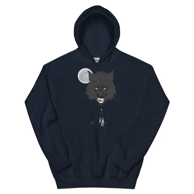 Black cozy go-to hoodie featuring a werewolf and moon design for stylish comfort