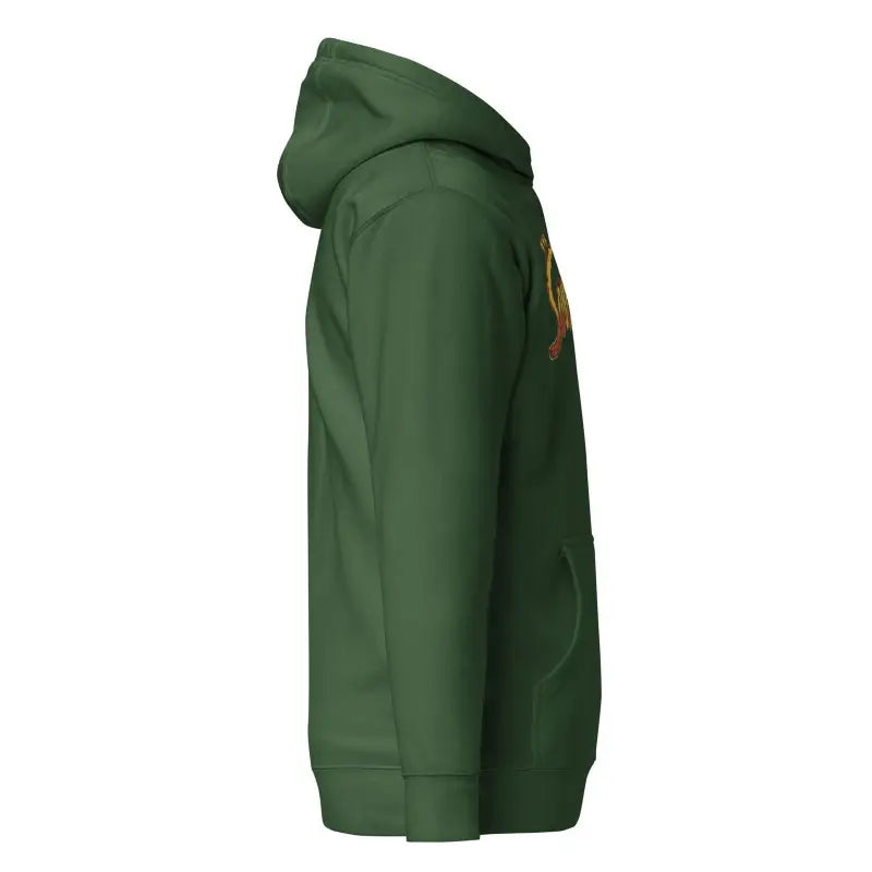 Forest green hooded sweatshirt side view of the Soultangler Streetwear-Inspired Hoodie