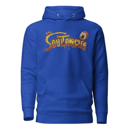 Royal blue Soultangler streetwear-inspired hoodie featuring colorful Soulfinger graphic