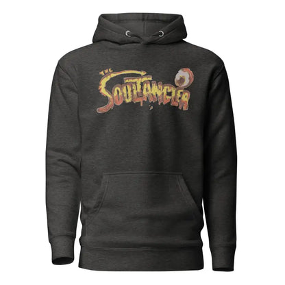 Black hoodie sweatshirt featuring The Soultaker logo design from the Soultangler Streetwear-Inspired Hoodie