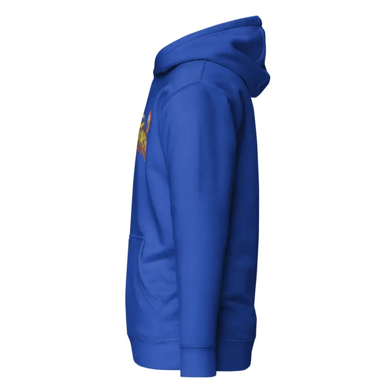 Royal blue hooded sweatshirt side view of Soultangler Streetwear-Inspired Hoodie