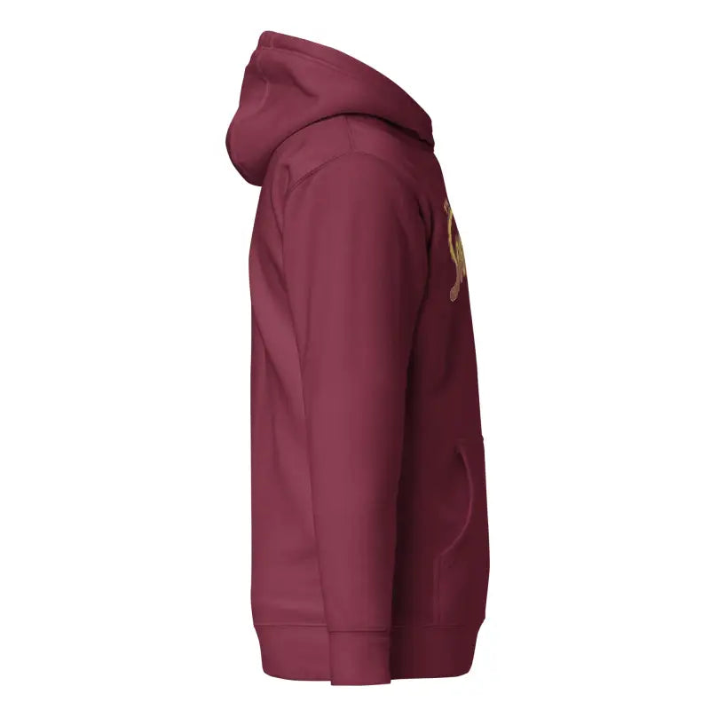 Burgundy hooded sweatshirt side view of the Soultangler Streetwear-Inspired Hoodie