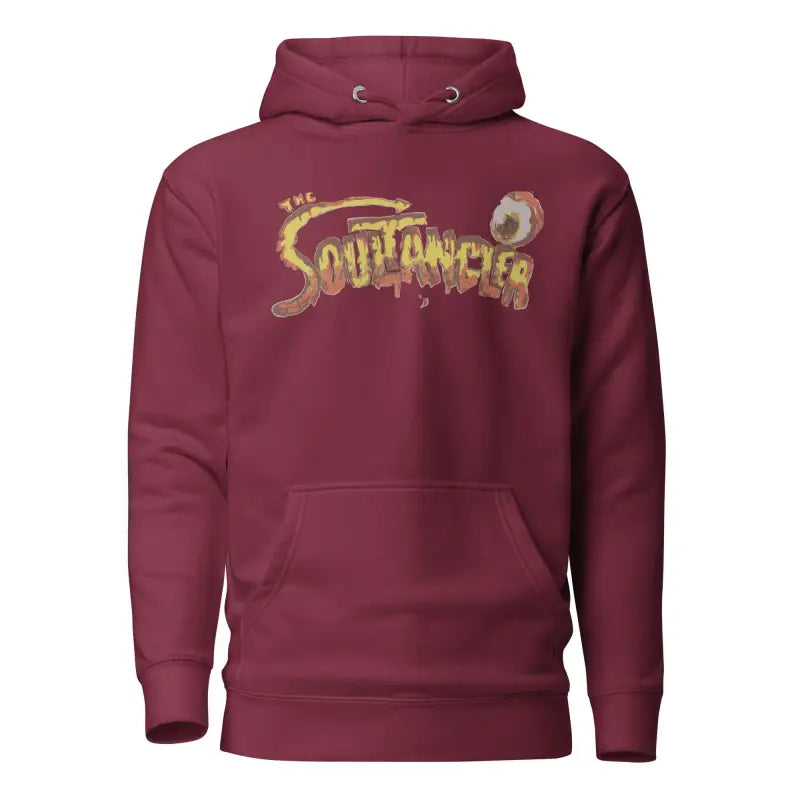 Burgundy Soultangler Streetwear-Inspired Hoodie featuring gold Soulfinger text design