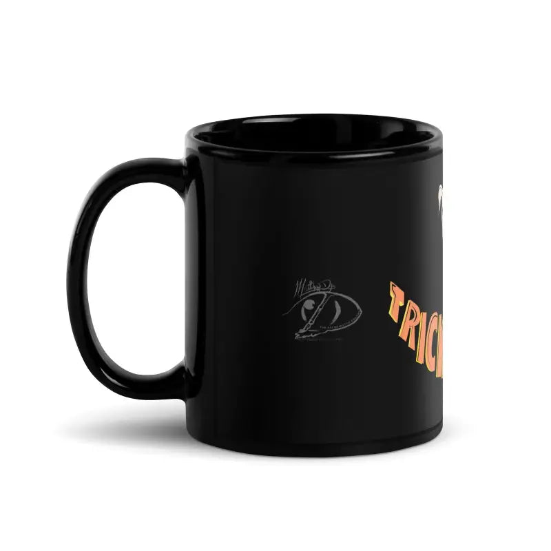 Black glossy mug featuring Whispers of Halloween in Matthew Dye Art design