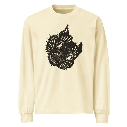 Cream-colored Ah Kitty Premium Sweatshirt featuring black cat face design for Halloween