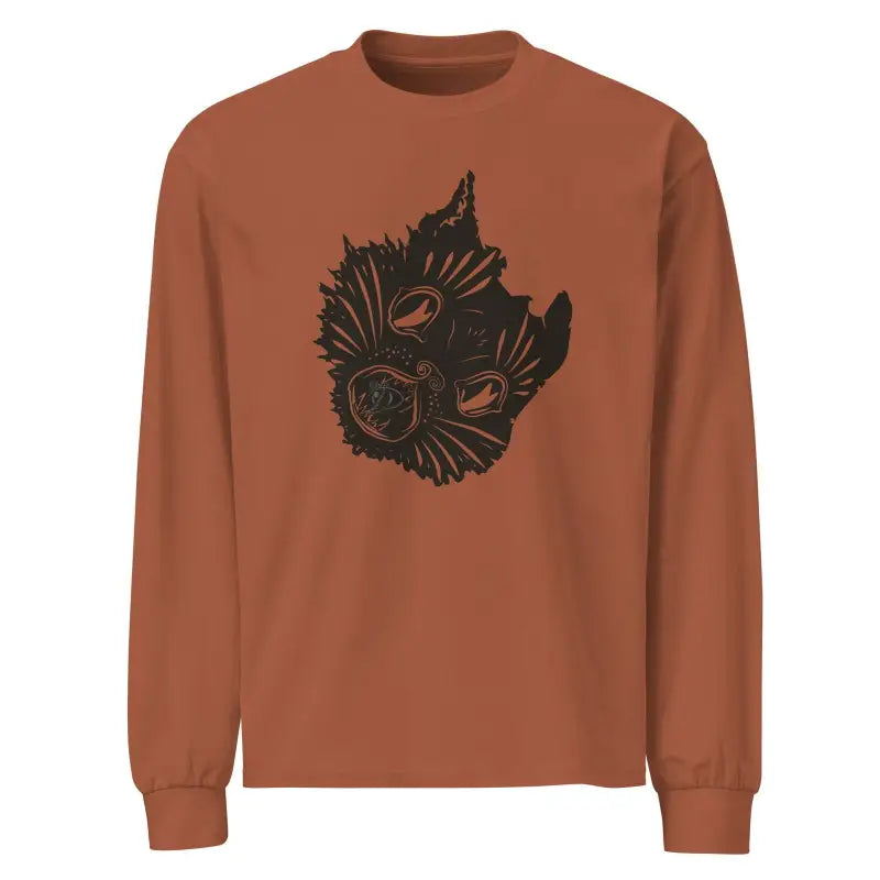 Rust-colored Ah Kitty Premium Sweatshirt featuring a black bird head design for Halloween