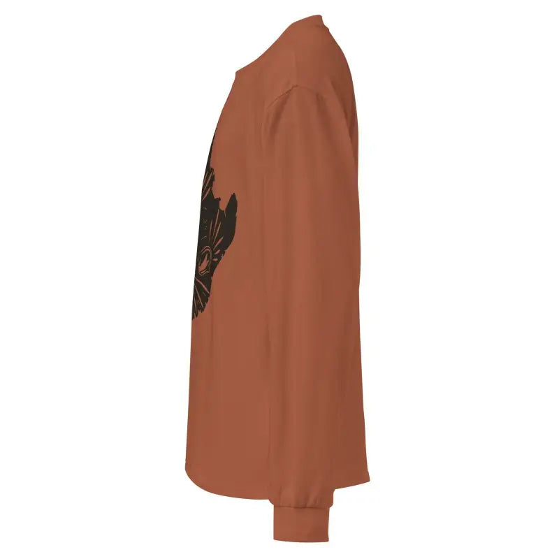 Rust-colored long-sleeve shirt with dark graphic for Ah Kitty Premium Halloween sweatshirt