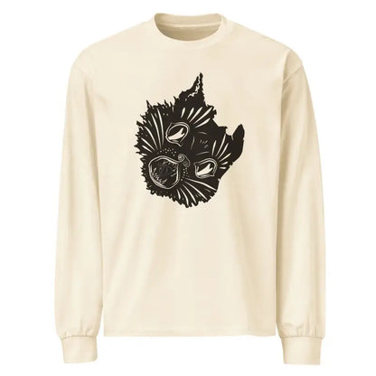 Cream-colored Ah Kitty Premium Sweatshirt with black abstract cat face design for Halloween