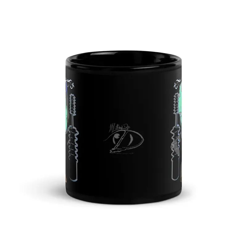 Black ceramic Retro Franky mug featuring subtle teal design elements