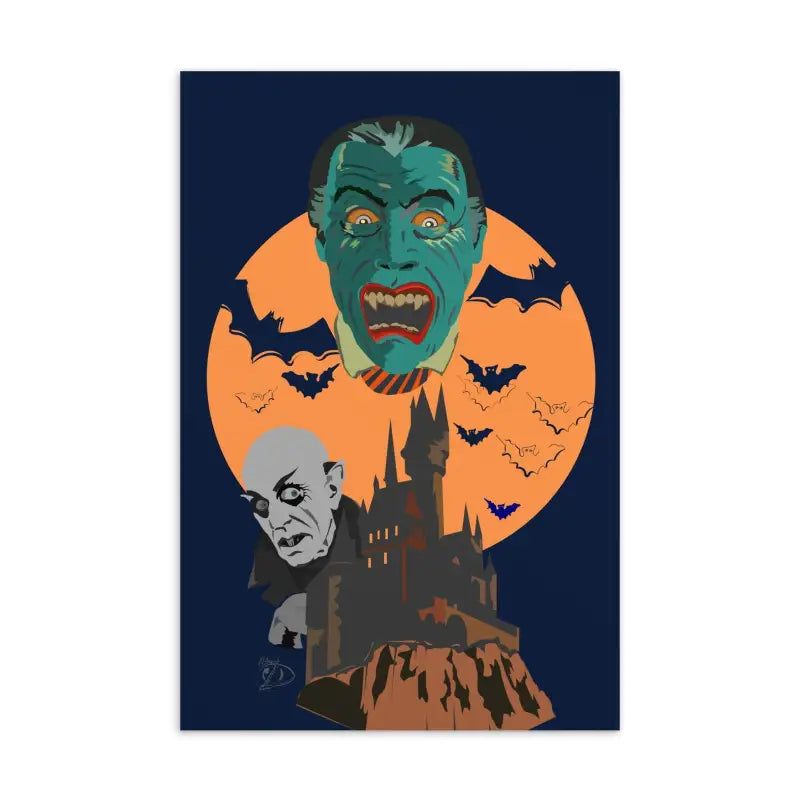 Classic horror movie poster with a green monster for Vampires Standard Postcard design