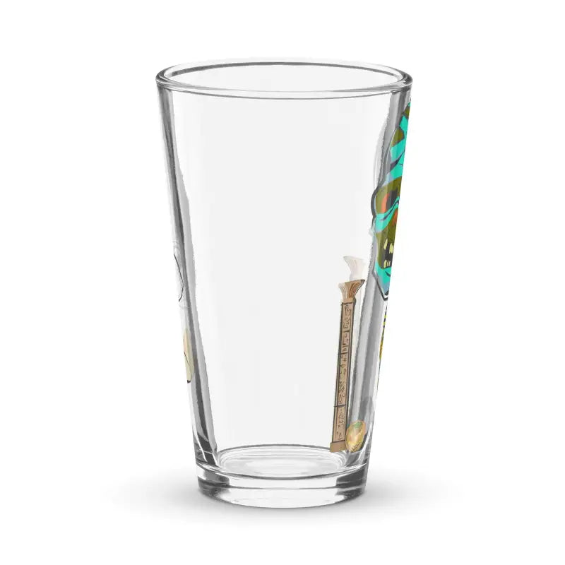 Clear shaker pint glass with decorative design, ideal for refreshing beverages