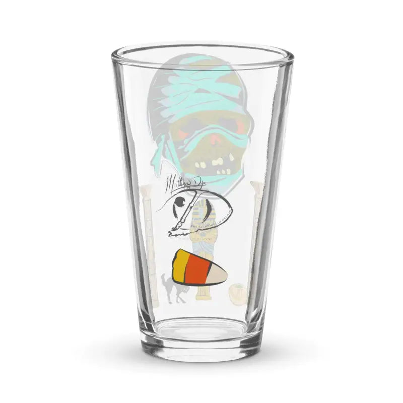 Clear Shaker Pint Glass featuring decorative Star Wars stormtrooper and candy corn design