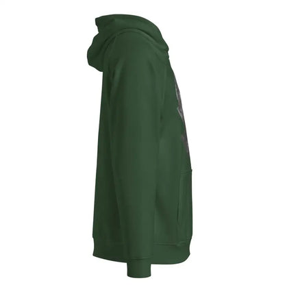 Side view of a dark green Unisex Eco Raglan Hoodie, showcasing sustainable fashion