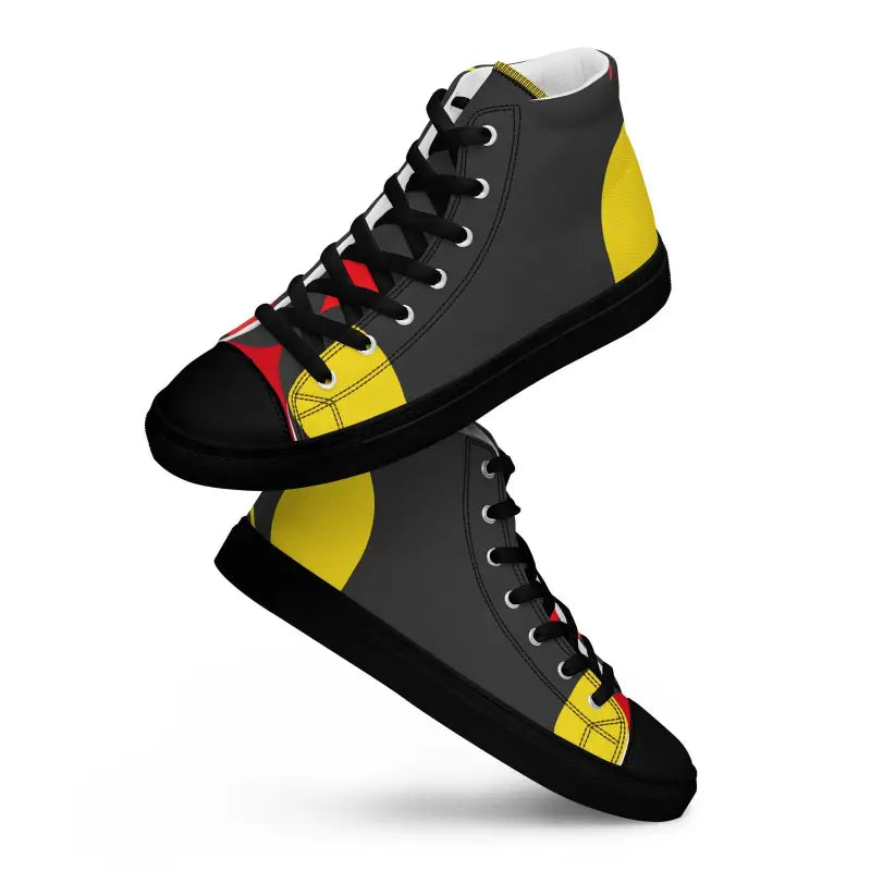 Vintage Black Cat High-Top Sneakers featuring a striking black, yellow, and red design