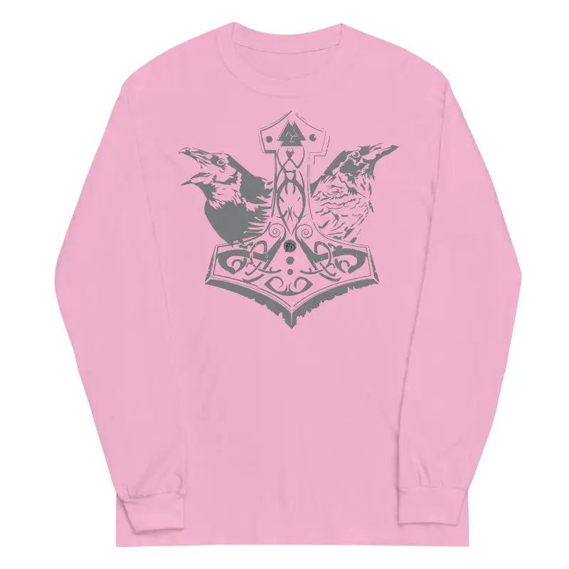 Pink long-sleeve t-shirt featuring a dark gray ornate anchor inspired by Norse mythology