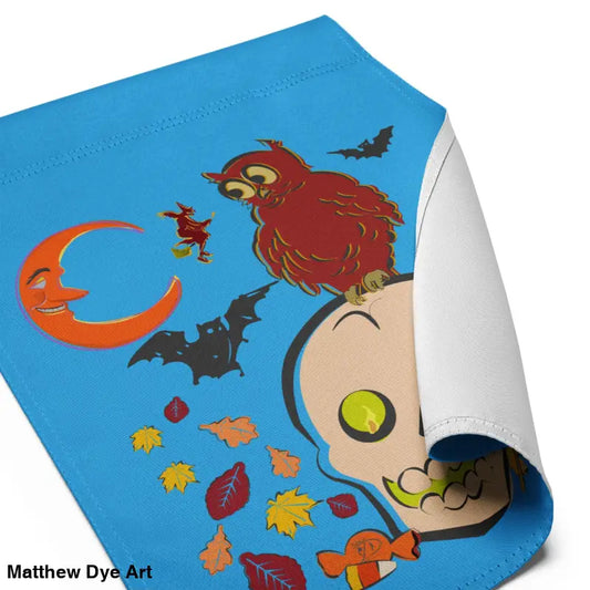 Halloween garden flag featuring whimsical spirits dance for festive spirit decoration