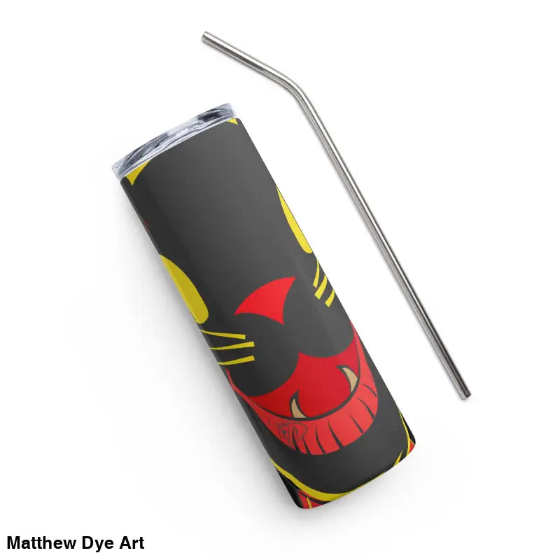 Insulated tumbler with straw featuring a Vintage Halloween Cat in high-grade stainless steel