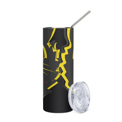 Black tumbler with yellow lightning bolt, part of Vintage Cat Stainless Steel collection