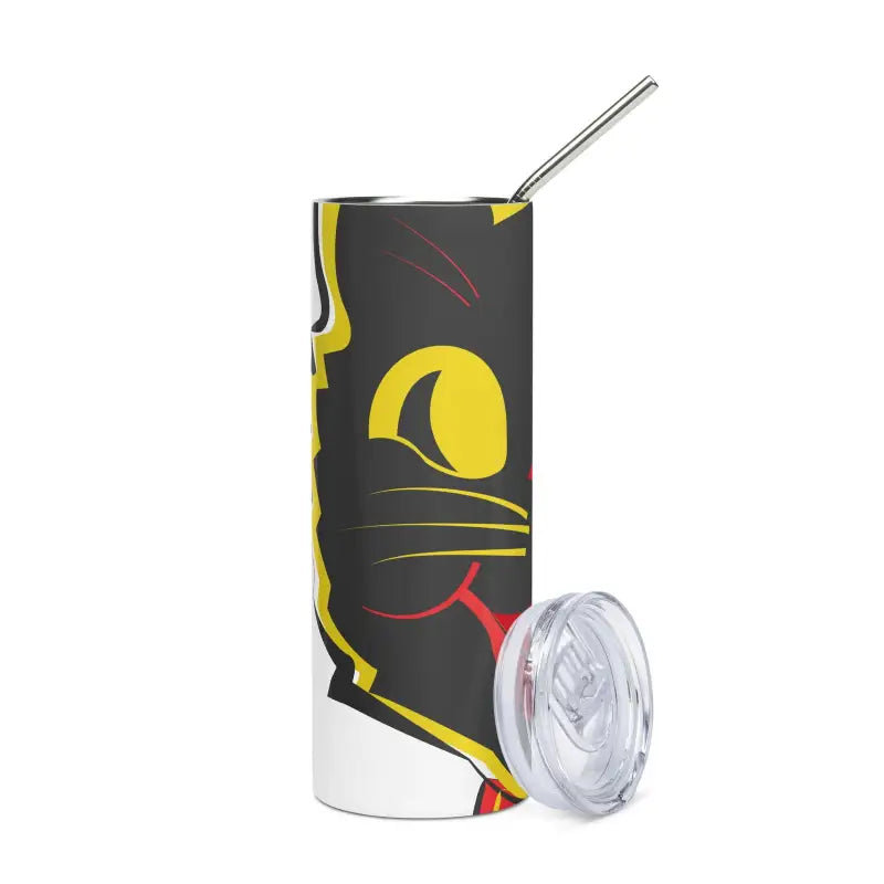 Insulated tumbler with a black and yellow design, featuring high-grade stainless steel