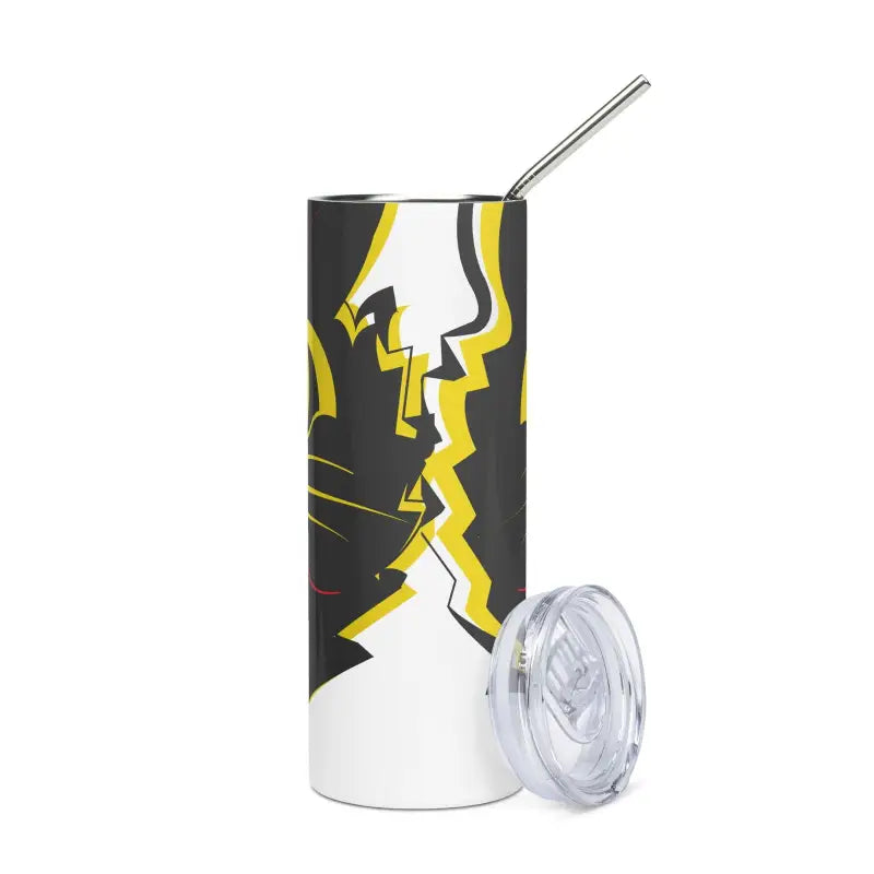 Stainless steel tumbler with lightning bolt design, ideal for Vintage Cat Stainless enthusiasts