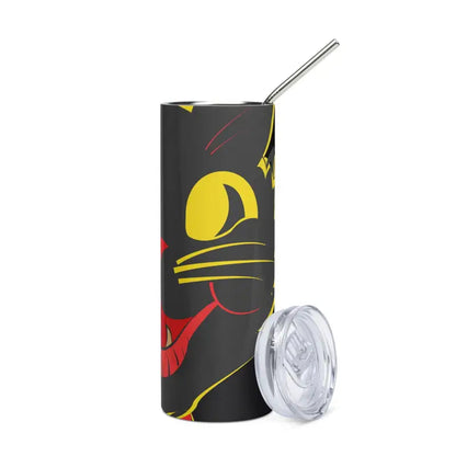 Black tumbler with yellow and red abstract design for Vintage Cat Stainless Steel lovers