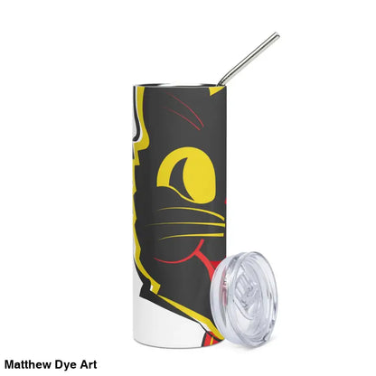 Black cat tumbler with straw and lid made of high-grade stainless steel for vintage style