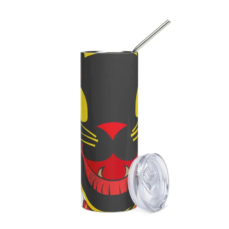 Vintage Cat Stainless Steel Tumbler featuring a black cat face design and yellow accents