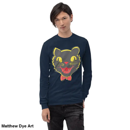 Vintage Halloween Cat Long Sleeve Shirt featuring a black cat graphic for unisex wear